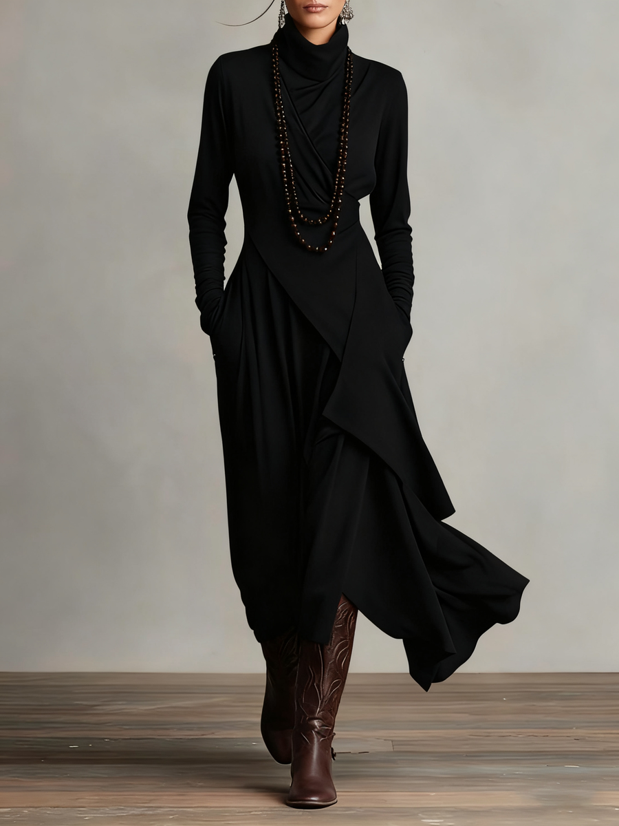 Ida | Elegant Höghalset Asymmetrisk Draperad Maxiklänning