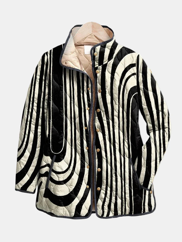 Soraya | Avslappnad Vadderad Jacka med Abstrakt Geometrisk Design