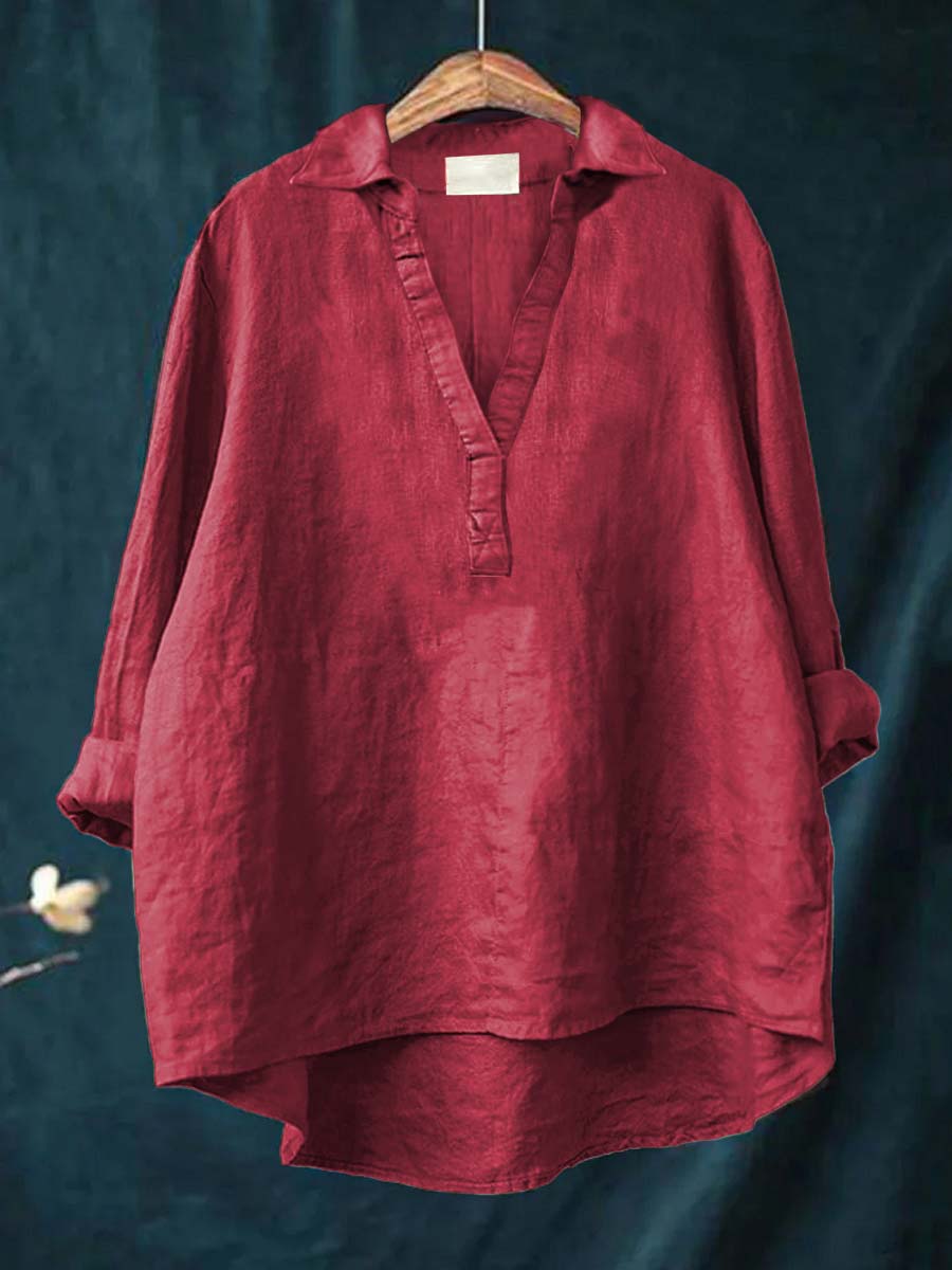 Eva | Elegant linnebluslw klassisk snit dammig rosa
