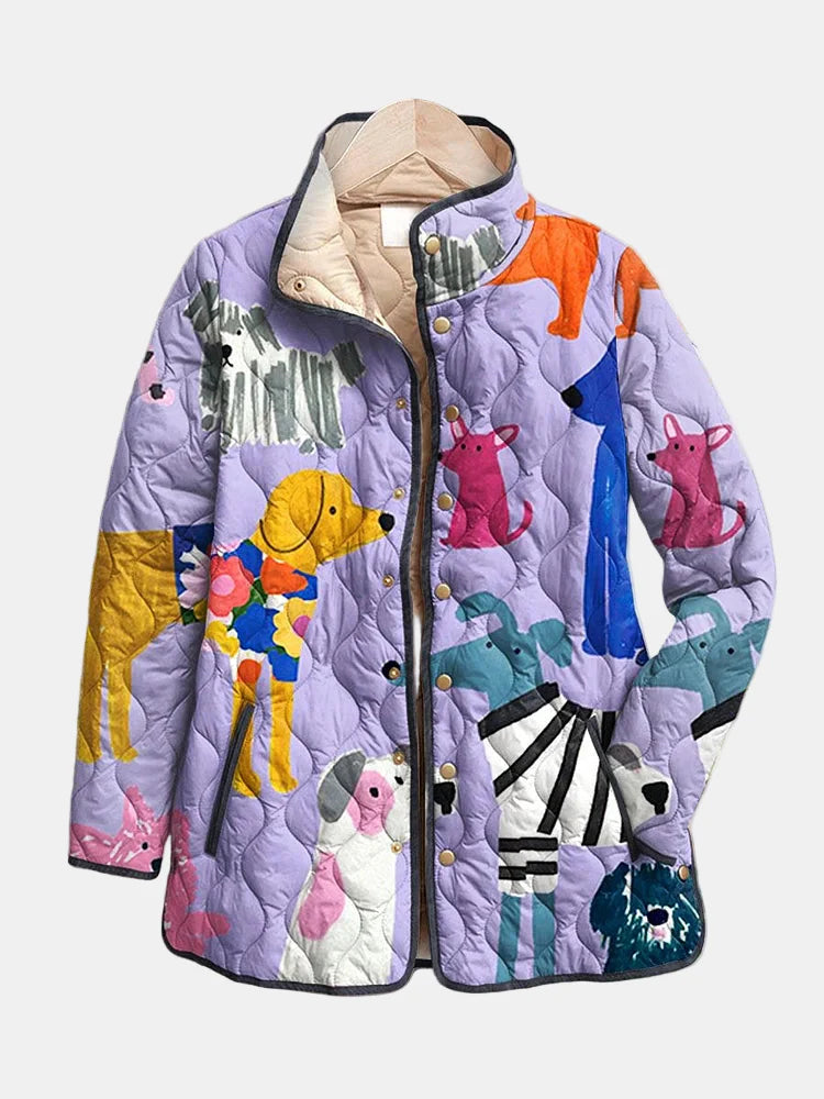 Rhea | Avslappnad Vadderad Jacka med Hundtryck