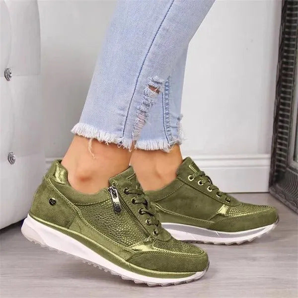 Maja | Ortopediska Sneakers med Dragkedje, Vit Läder