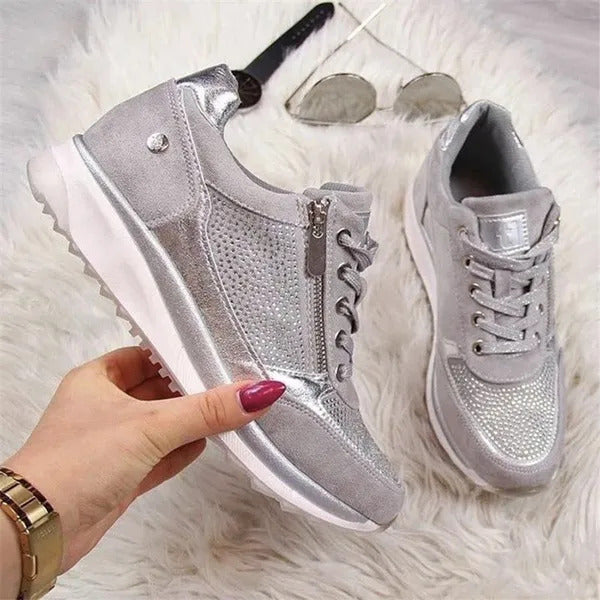 Maja | Ortopediska Sneakers med Dragkedje, Vit Läder