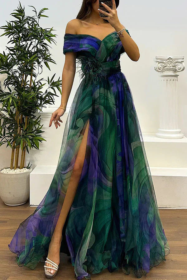 Astrid | - Elegant off-shoulder maxi klänning i svart