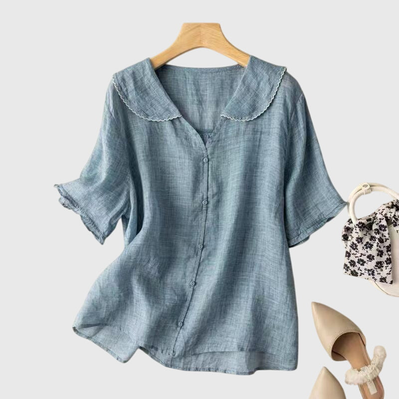 Lovisa | Elegant Blus i Vit Bomull med Klassisk Skärning