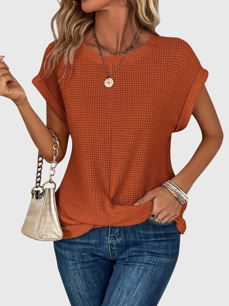 Edith | Blus med Rund Hals i Bomull Orange