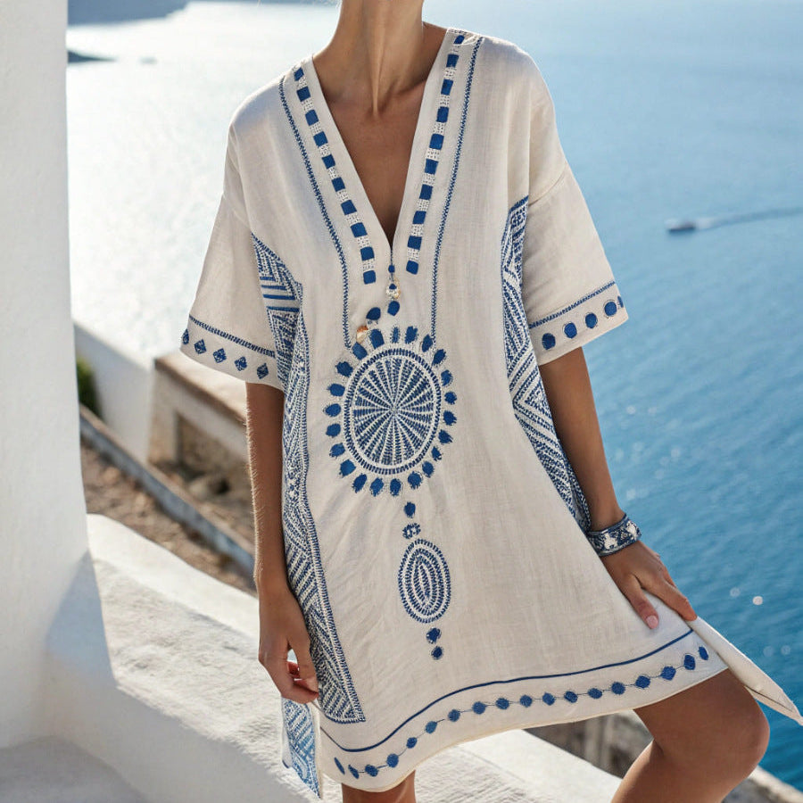 Elin | Tunika Med Rosettdetaljer Inspirerad Av Santorini