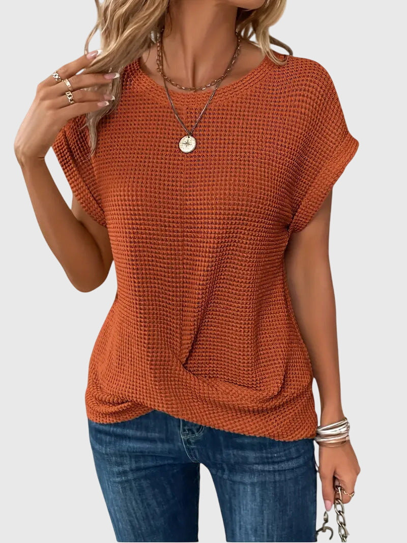 Edith | Blus med Rund Hals i Bomull Orange