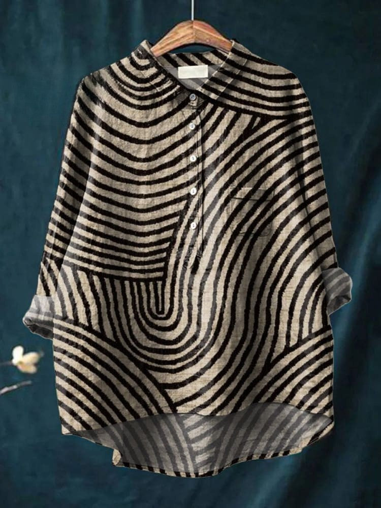 Dam Linne Skjorta med Cirkulärt Linjemönster