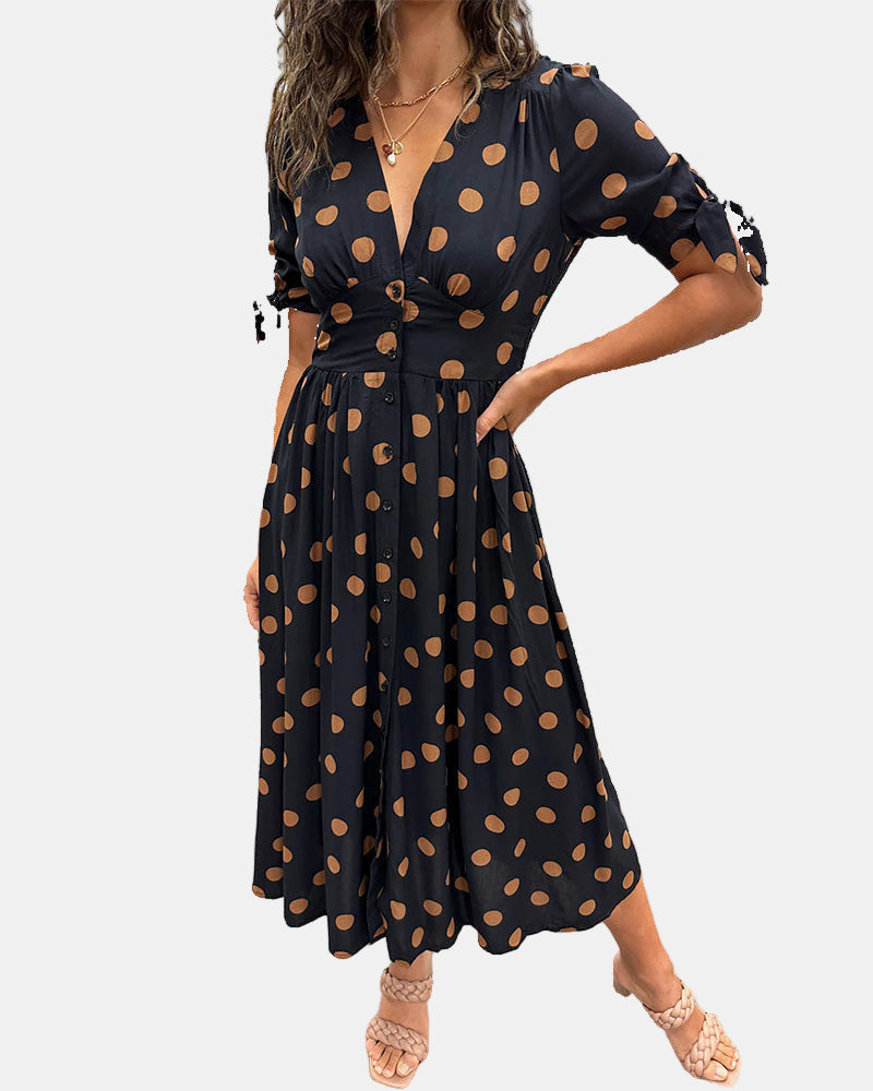 Rebecka | STYLISH POLKA DOT V-NECK DRESS