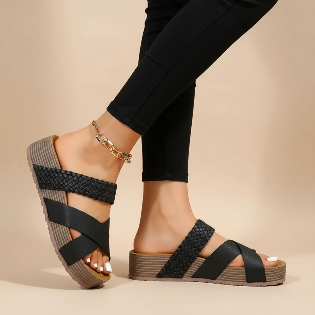 Ida | Ergonomiska Sandaler i Svart Läder
