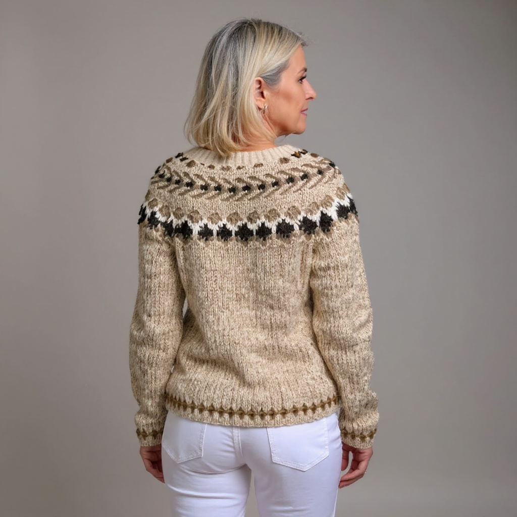 Sigrid | Vintage stickad kofta i creme, klassisk snit, bomullsblandning
