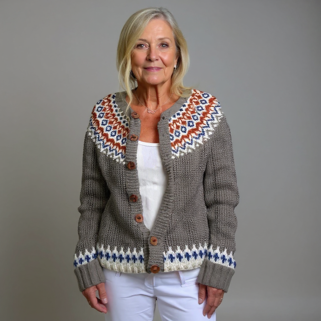 Alma | Vintage stickad kofta beige regular fit