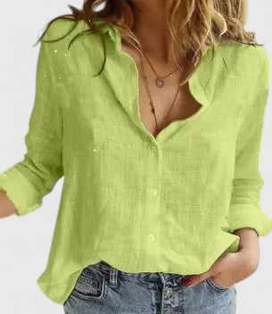 Britta | Elegant Blus i Vit Bomull med Klassisk Skjortsnitt
