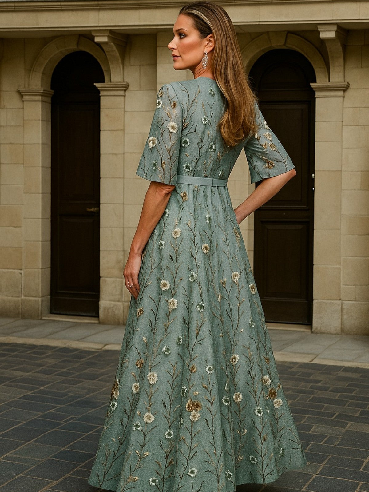 Ingrid | Elegant V-ringad Midjad Boho Klänning i Svart