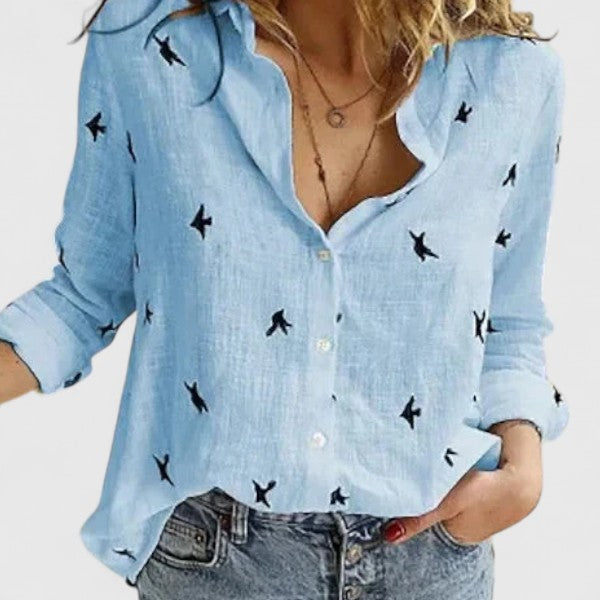 Britta | Elegant Blus i Vit Bomull med Klassisk Skjortsnitt