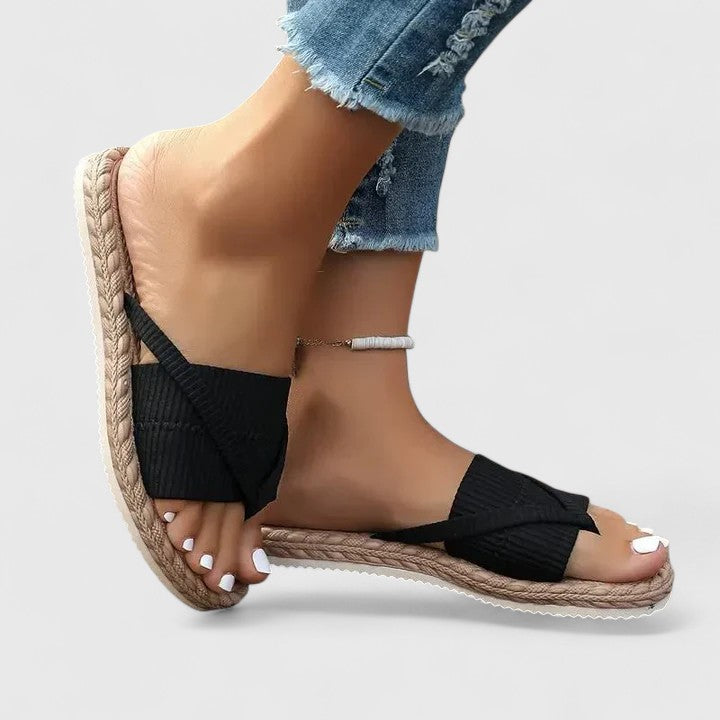 Astrid | Ortopedisk Sandal i Svart Läder med Ergonomisk Stöd