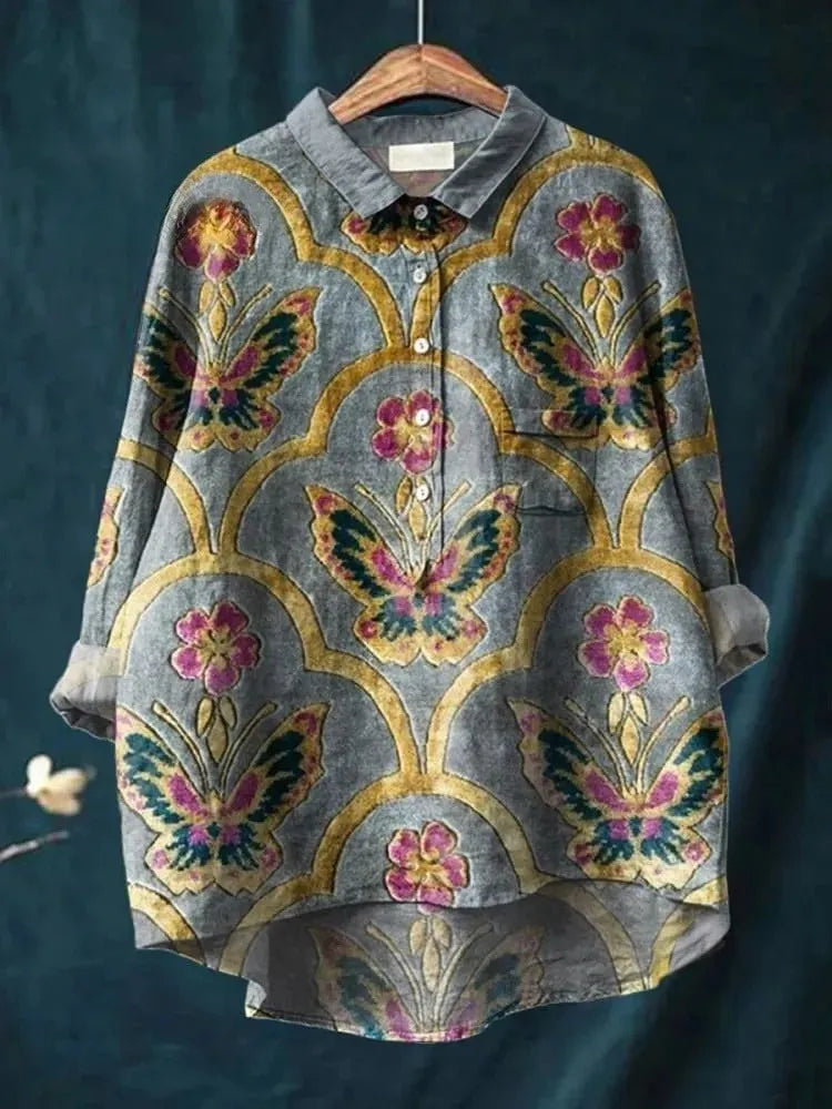 Emma | Oversized T-shirt i bomull, vit, hippie-inspirerad design