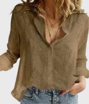 Britta | Elegant Blus i Vit Bomull med Klassisk Skjortsnitt