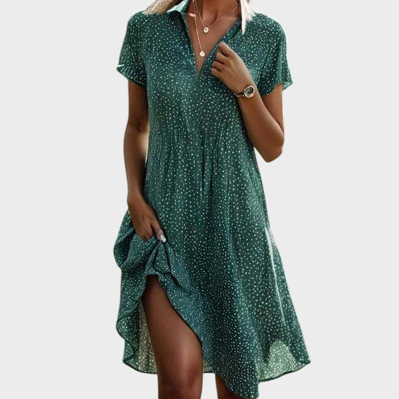 Maja | Polka Dot Midi Klänning i Bomull, Grön